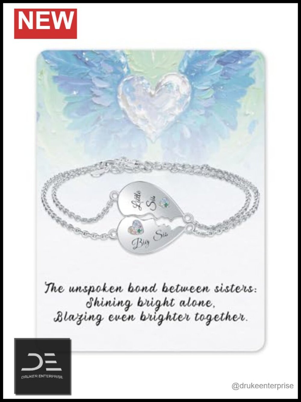Sterling Silver Half Heart Sister Bracelets Set of 2 Adjustable Link Friendship